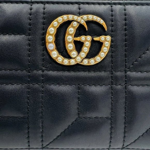 Gucci GG Marmont Matlasse Chevron Pearly Apollo Black Wallet Italy Box New - Picture 4 of 7